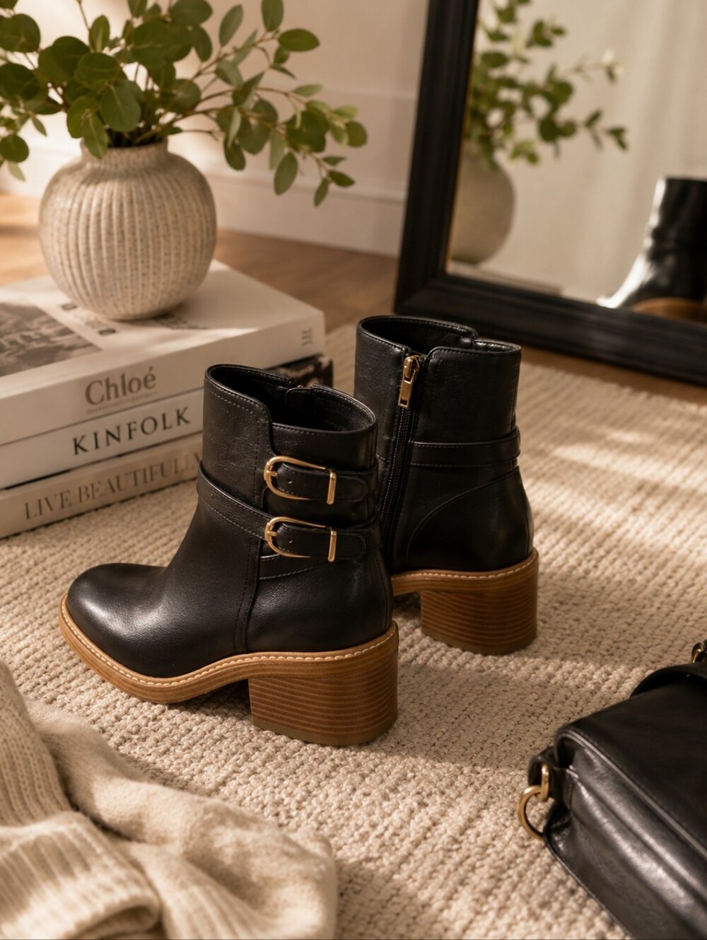 Black Buckle Block Heel Ankle Boots – Size 6.5M✨